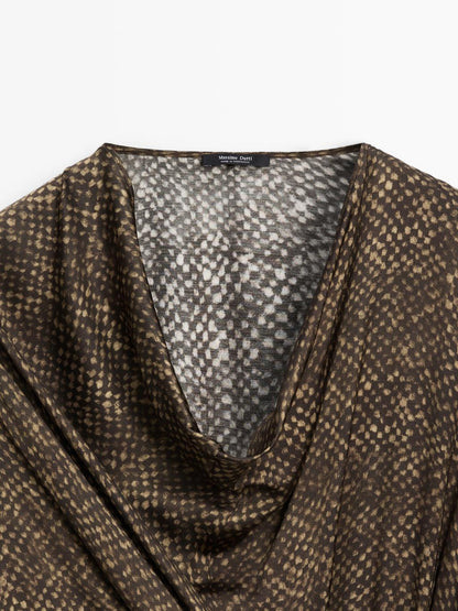 Long flowing printed dress with knot detail