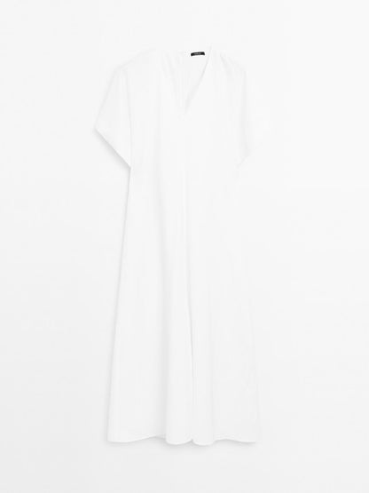 Flared V-neck midi dress