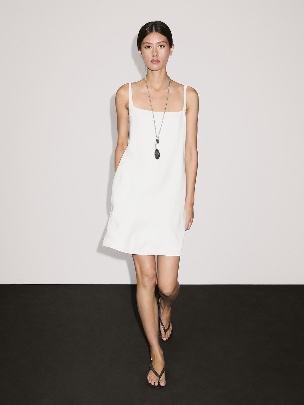 Strappy linen blend mini dress