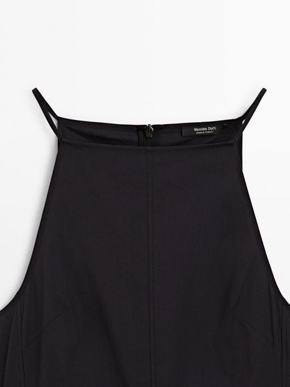 Long halter neck dress with flounce