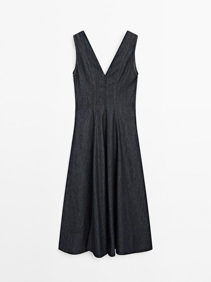 Denim midi dress with seam details