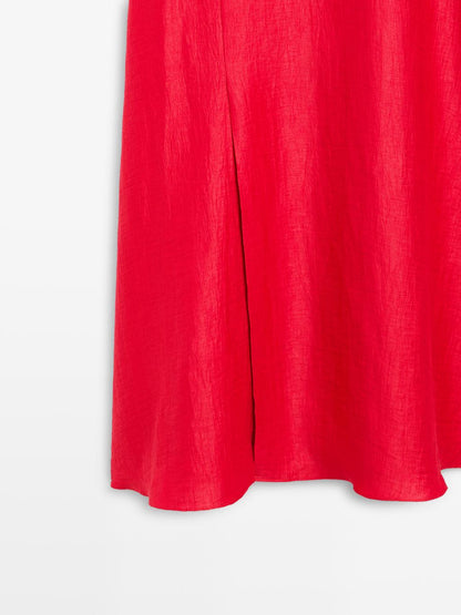 Linen blend double-layer midi dress