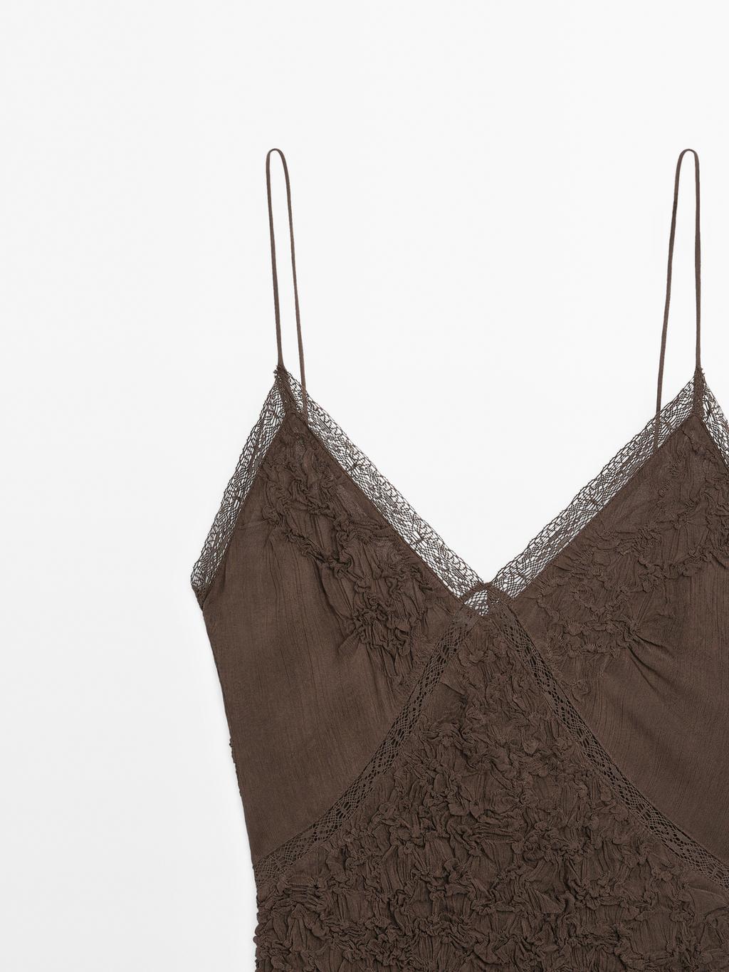 Long slip dress with gathered detail