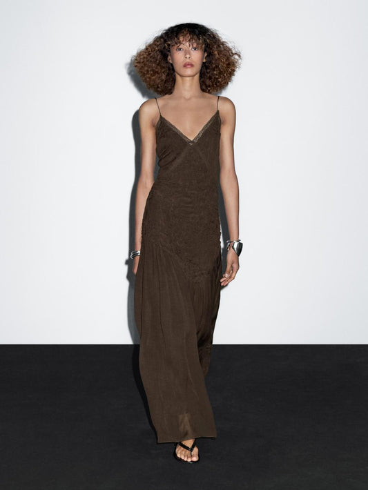 Long slip dress with gathered detail