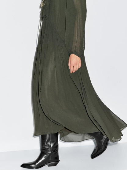 Long flowing dress with ruffle detail