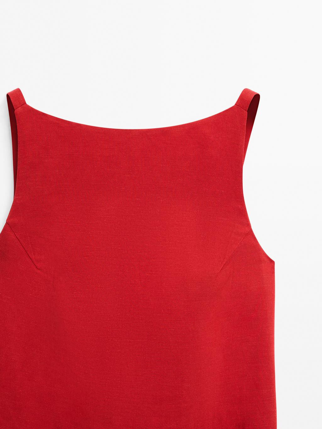 Short linen blend dress with low-cut back