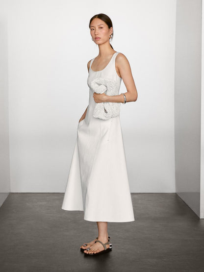 100% cotton denim midi dress