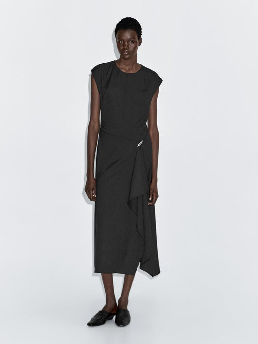 Midi dress with brooch detail