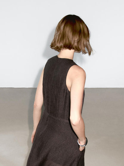 100% linen midi dress with frayed trims