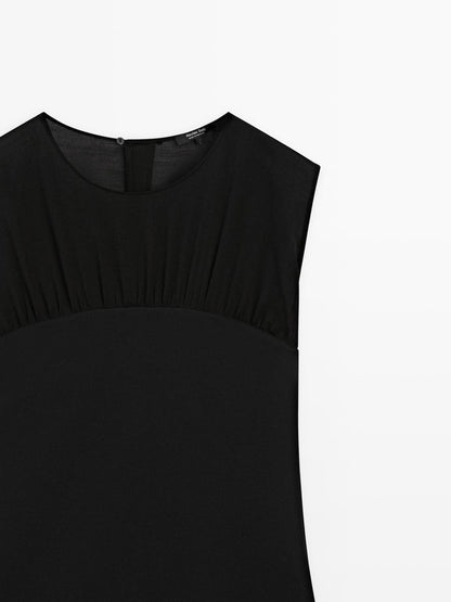 Contrast semi-sheer midi dress