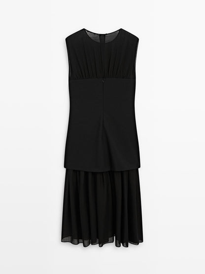 Contrast semi-sheer midi dress