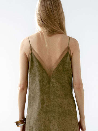 Midi slip dress with sheer detail