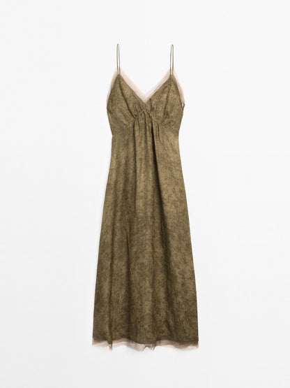 Midi slip dress with sheer detail