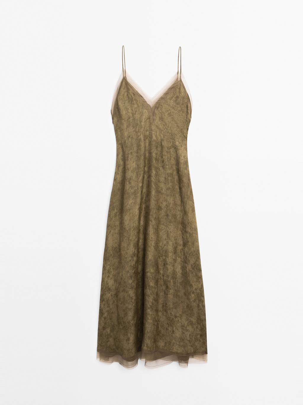 Midi slip dress with sheer detail