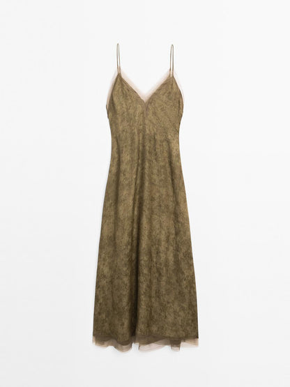 Midi slip dress with sheer detail