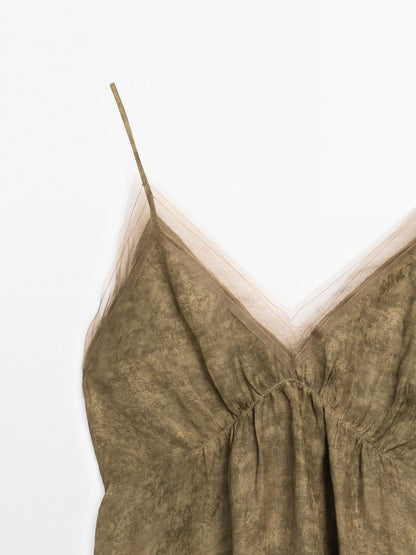 Midi slip dress with sheer detail