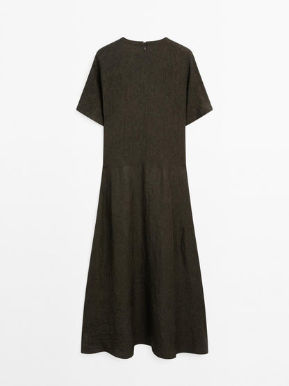 Long satin dress with short sleeves