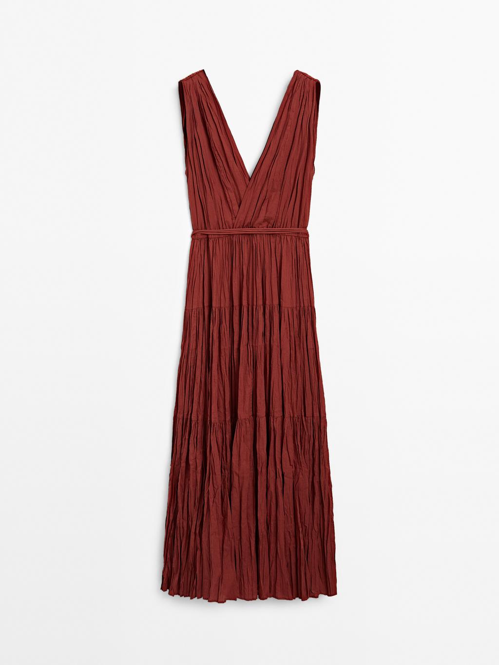 100% cotton long pleated dress