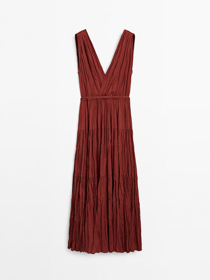 100% cotton long pleated dress