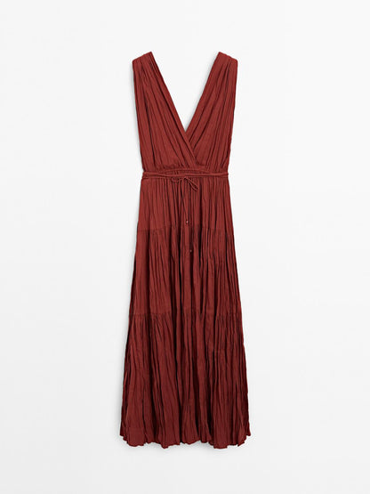 100% cotton long pleated dress