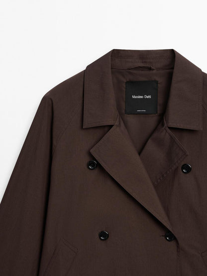 Cotton blend trench coat with back detail