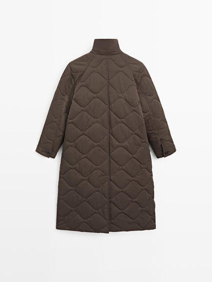 Long water-repellent puffer jacket