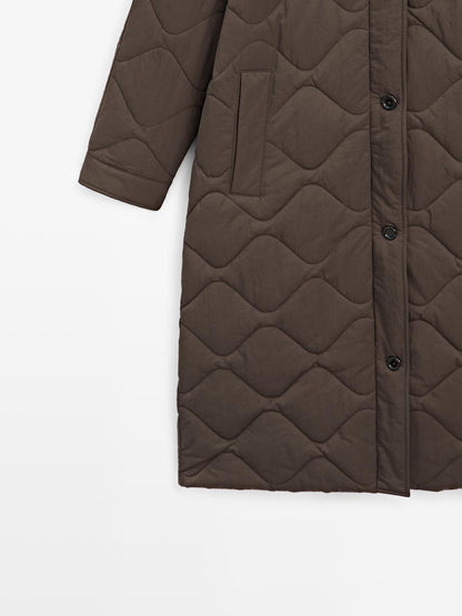 Long water-repellent puffer jacket