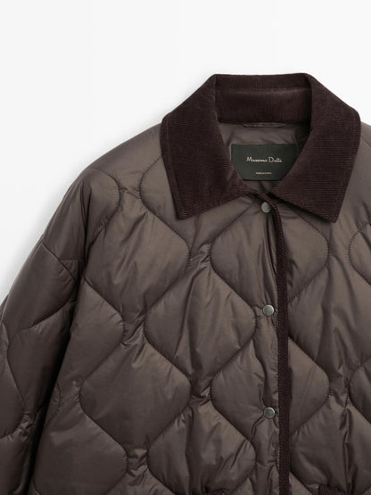 Water-repellent puffer jacket with corduroy detail