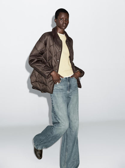 Water-repellent puffer jacket with corduroy detail