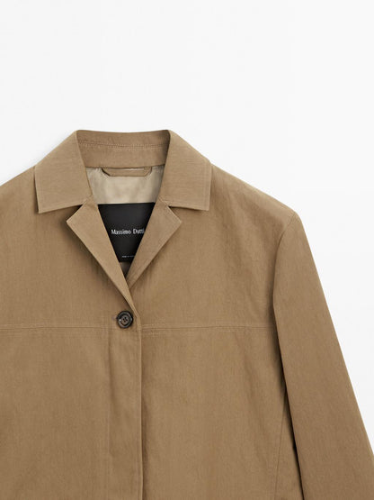 Cotton blend blazer with button detail