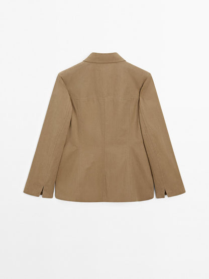 Cotton blend blazer with button detail