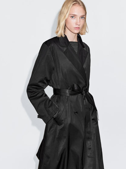 Long water-repellent trench coat with inner waistcoat