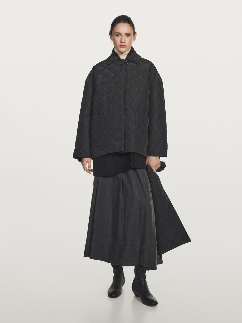 Water-repellent puffer jacket with scarf detail