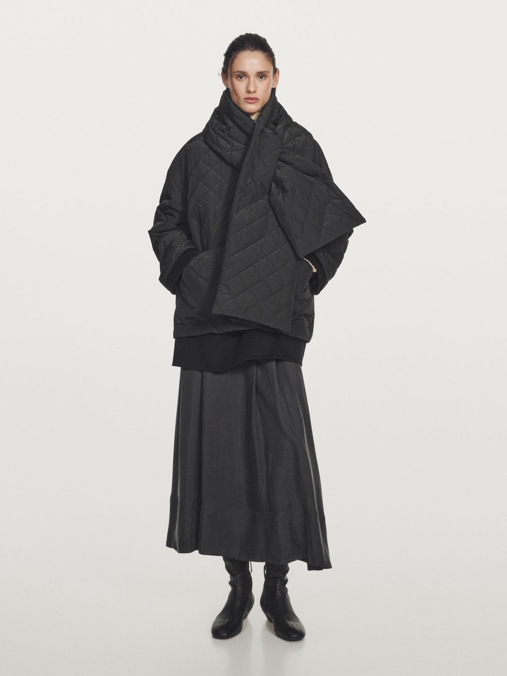 Water-repellent puffer jacket with scarf detail