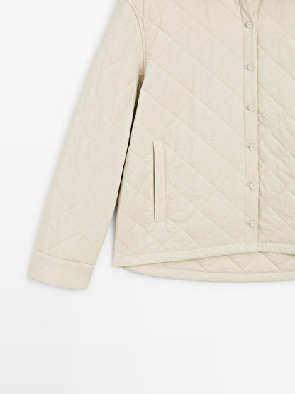 Short quilted jacket with shirt collar