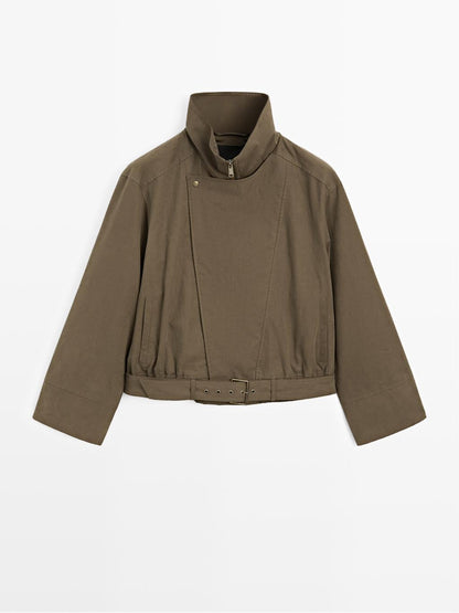 Cotton blend jacket with belt detail