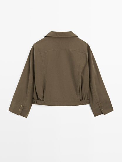 Cotton blend jacket with belt detail