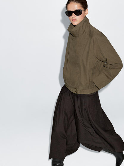 Cotton blend jacket with belt detail