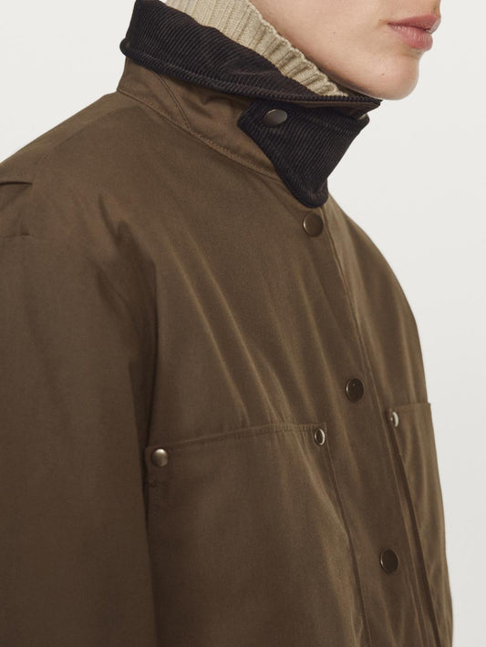 Waxed parka with corduroy detail