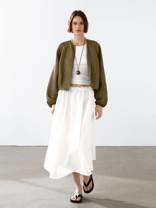 Frayed linen and silk bomber jacket
