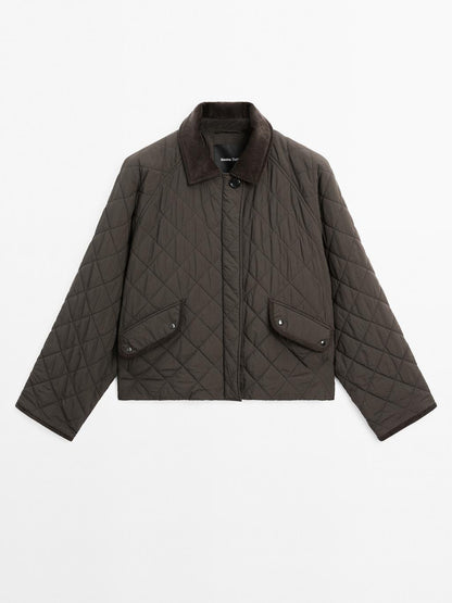 Short water-repellent jacket with corduroy detail