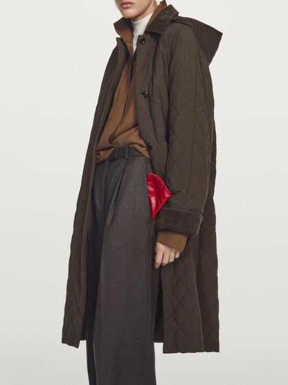 Long water-repellent coat with corduroy detail