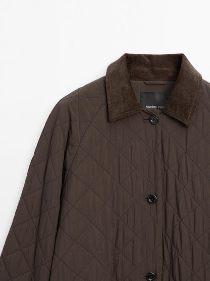 Long water-repellent coat with corduroy detail
