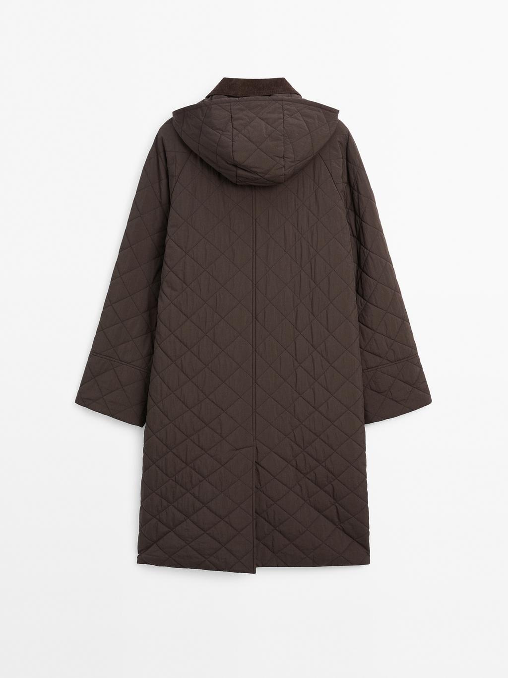 Long water-repellent coat with corduroy detail