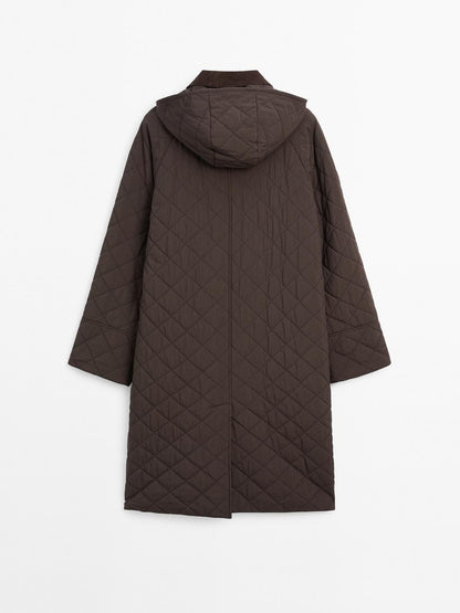 Long water-repellent coat with corduroy detail