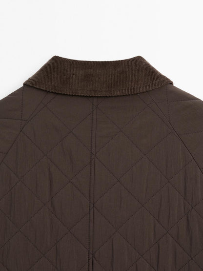 Long water-repellent coat with corduroy detail
