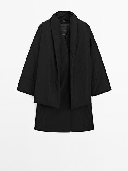 Long water-repellent padded coat with scarf detail