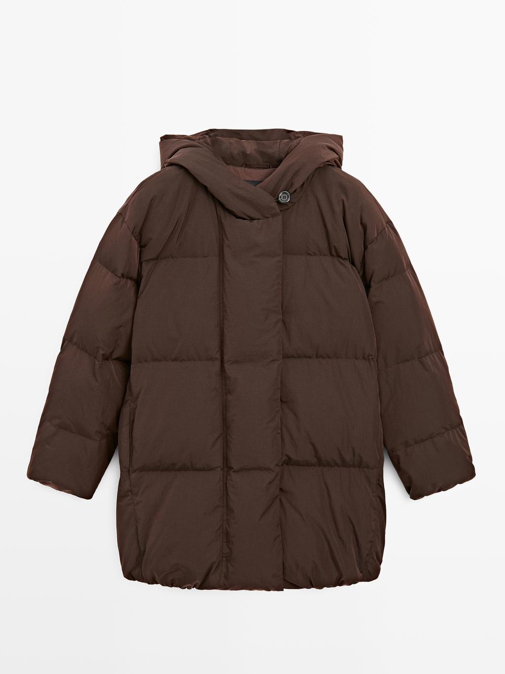 Water-repellent hooded puffer jacket