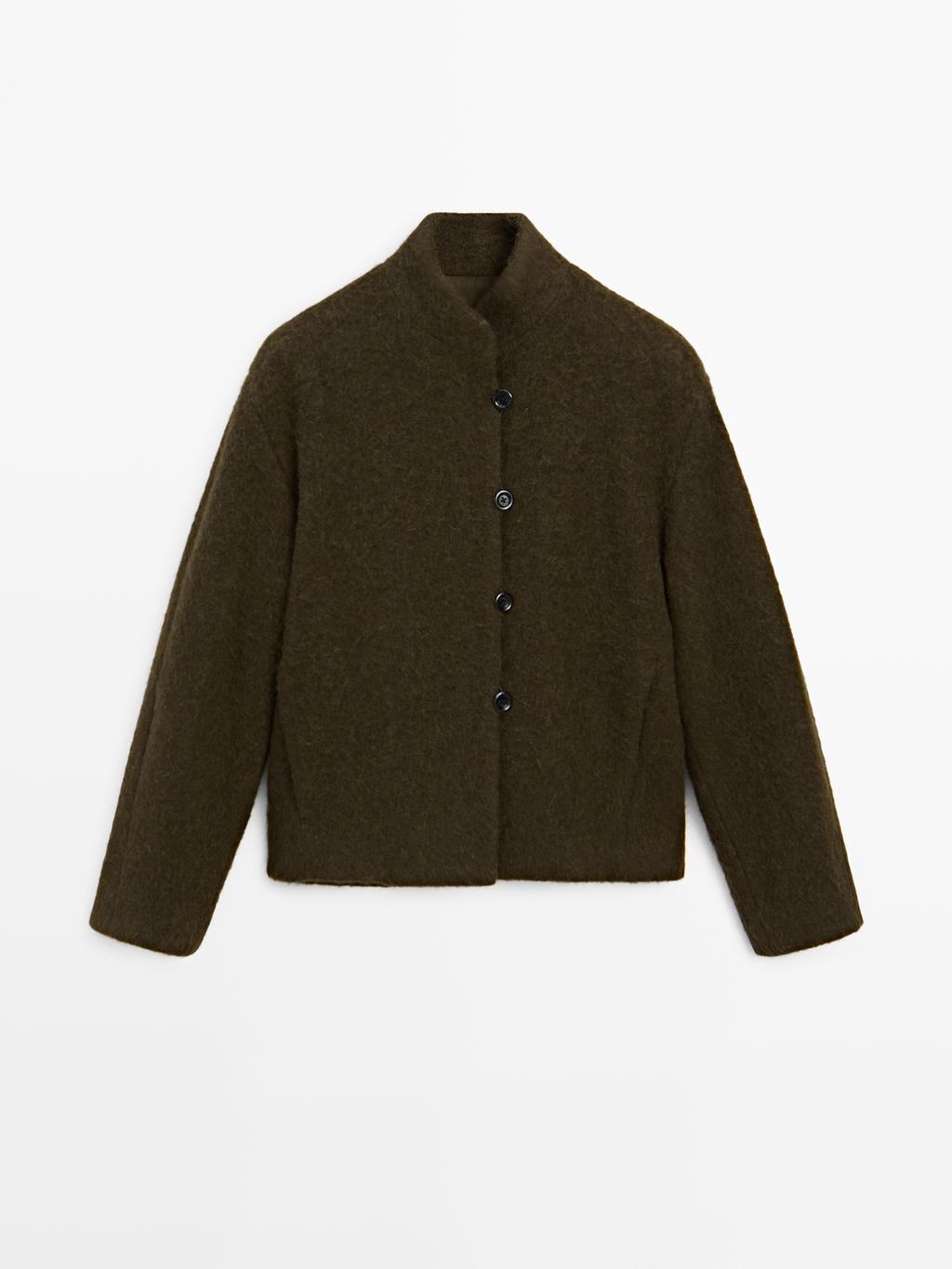 Short alpaca and wool blend cardigan