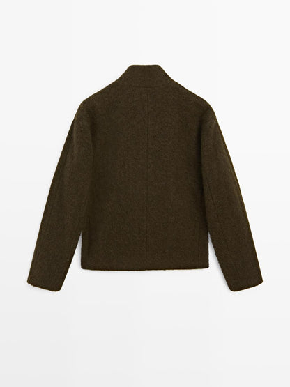 Short alpaca and wool blend cardigan